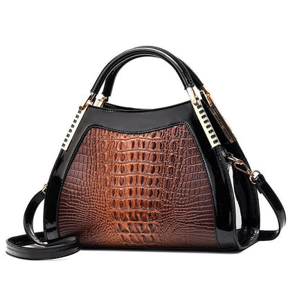Luxury Designer Patent Leather One Shoulder Crocodile Pattern Handbag - D'Sare 
