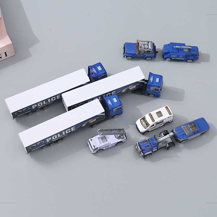 Alloy taxi police container car with 2 cars