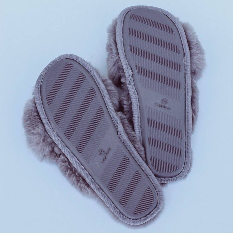 fuzzy cross band slippers