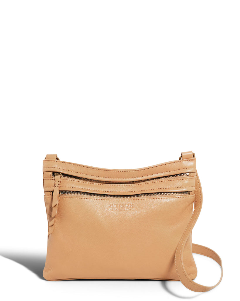 Mickey Double Zip Crossbody in Brandy