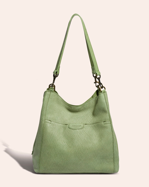 American Leather Co. Austin Triple Entry Hobo Pottery Green Embossed