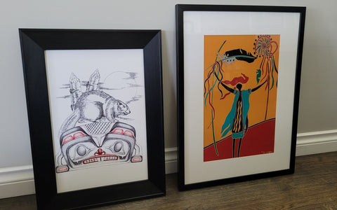 dry mounted on the left, matted and framed on the right