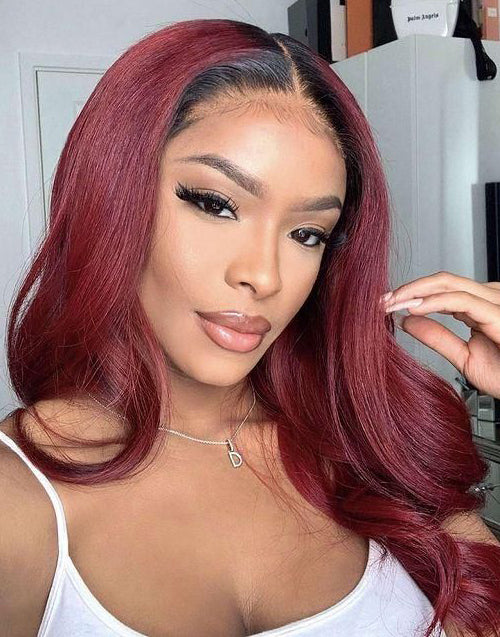 Ombre Burgundy Body Wave HD Lace Front Human Hair Wig T1b/99j丨Alimice Hair