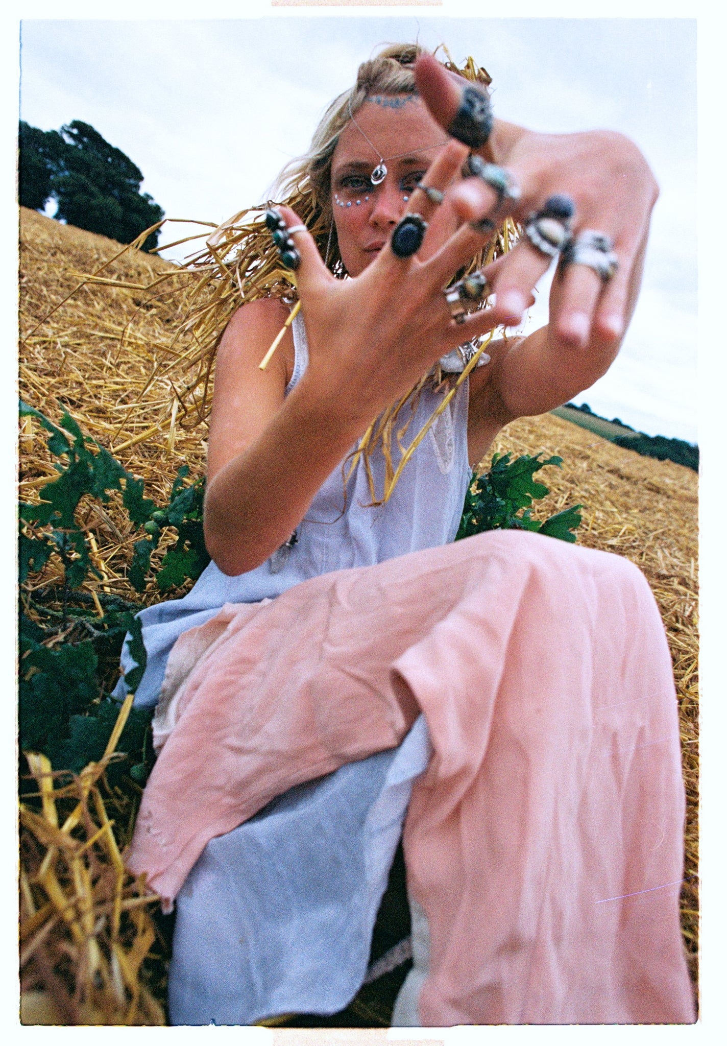 Alice & Lily Photoshoot in a field wearing Silver Jewellery 