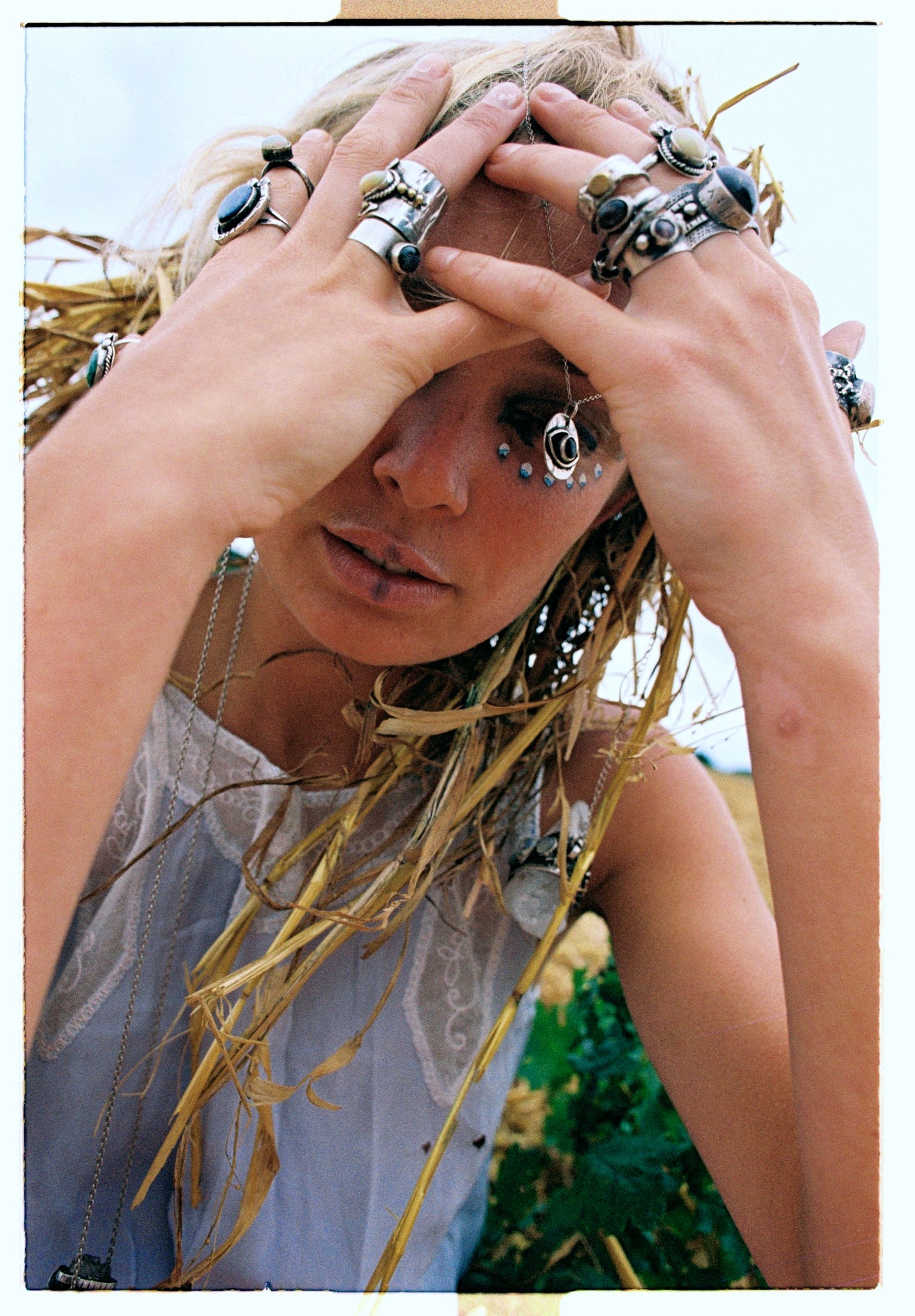 Alice & Lily Photoshoot in a field wearing Silver Jewellery 