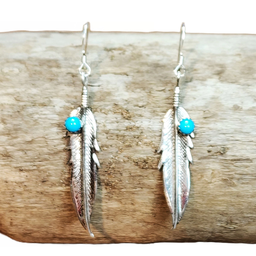 Native American Indian Jewelry Sterling Silver Turquoise Feather Earrings -  Louise Joe