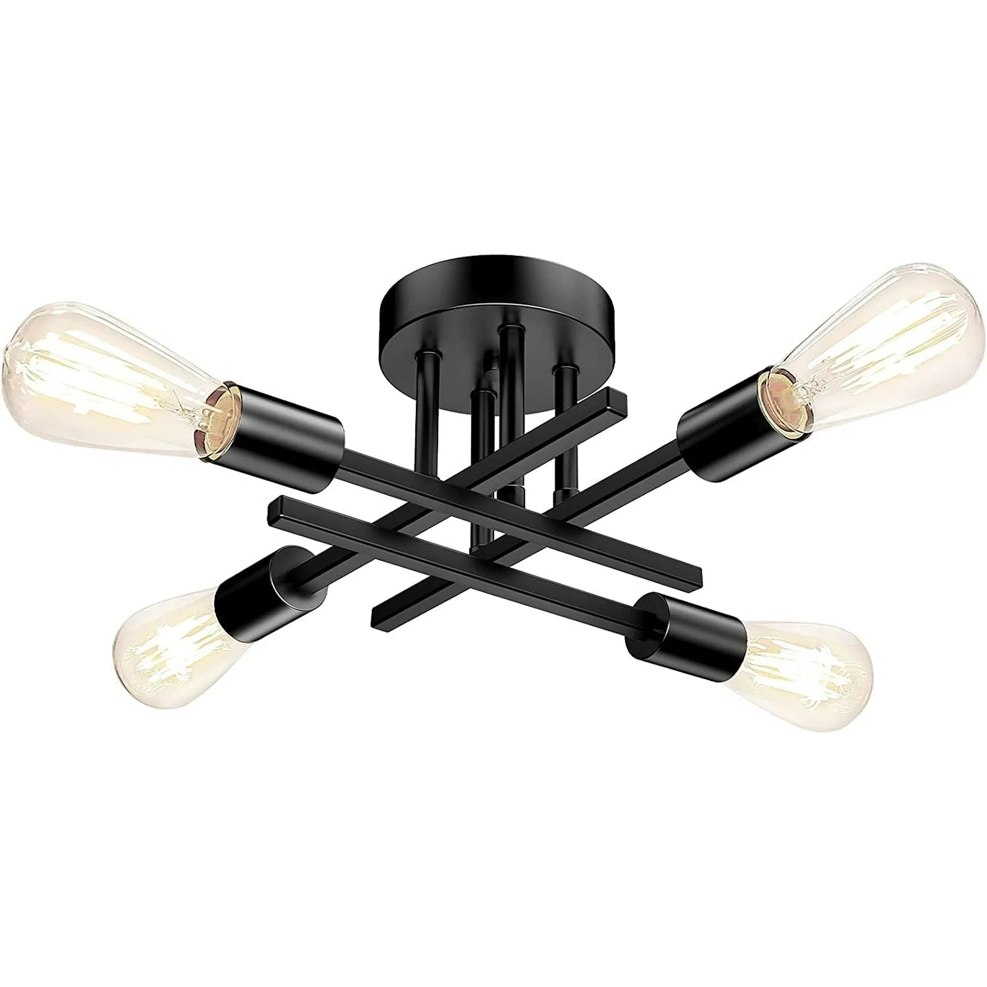Nordic Hygge Semi Flush Mount Ceiling Light Fixture Matte with 4 Light E26, Black