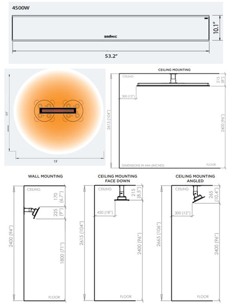 4500W Wall & Ceiling mounting diagram