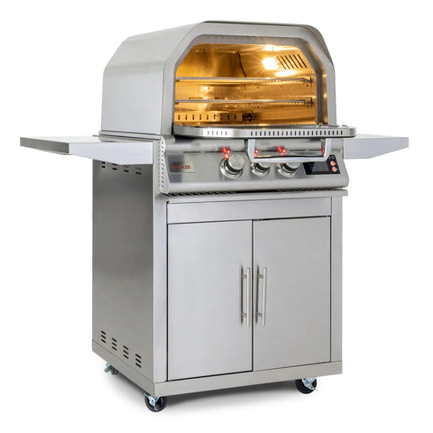side view of Blaze Grills 26-Inch Gas Outdoor Pizza Oven With Rotisserie in white background