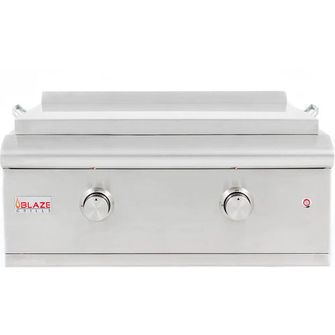 front view of Blaze Grills 30-Inch Built-in Gas LTE Griddle in white background