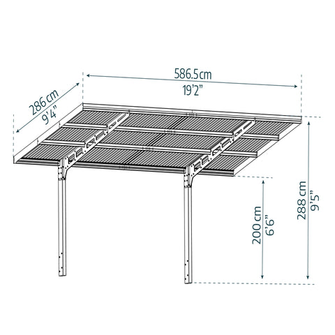 Technical diagram showing the dimensions of the Canopia Sydney Wave Single Carport in centimeters.