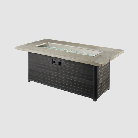 Cedar Ridge Gas Fire Pit Table isolated on white background showing grey tabletop and dark base.