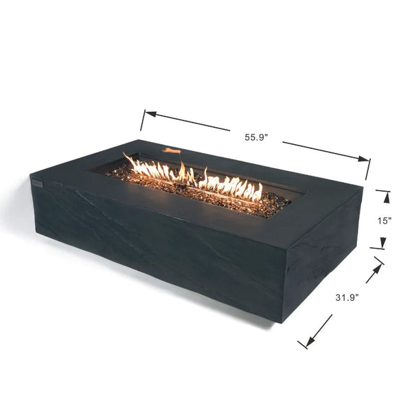 Elementi Plus Cape Town Rectangular Concrete Fire Pit Table specs drawing