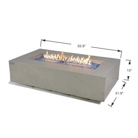 An Elementi Plus Meteora Rectangular Concrete Fire Pit Table OFG410SG specs drawing