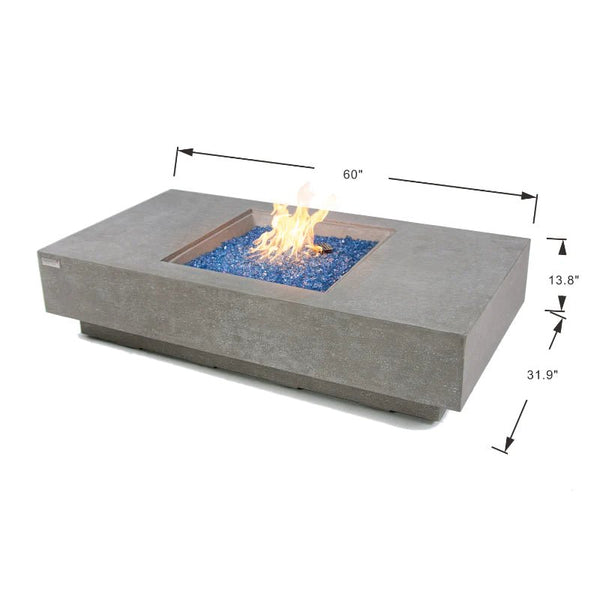 Elementi Plus Monte Carlo Rectangular Concrete Fire Pit Table specs drawing