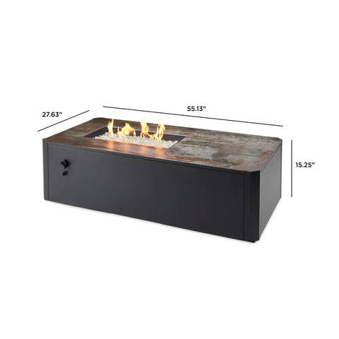 A diagram showing the dimensions of the Fire Pit Table, with measurements for height, diameter, and depth.