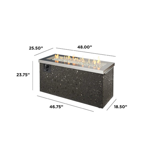 A diagram showing the dimensions of the Fire Pit Table, with measurements for height, diameter, and depth.