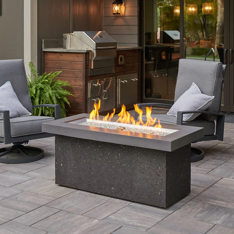 Main product image of the Fire Pit Table with flames, showcasing the overall design and ambiance.