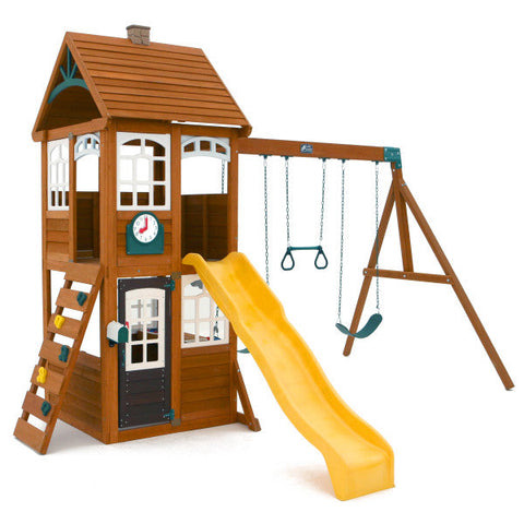 An empty wooden mckinley fort playset