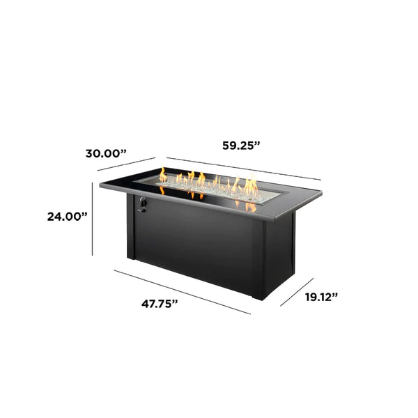 A diagram showing the dimensions of the Fire Pit Table, with measurements for height, diameter, and depth.