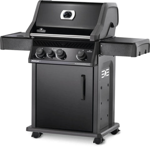 Angled view of Napoleon Grills Rogue® XT 425 SIB 4-Burner Grill with Infrared Side Burner showcasing the side table.
