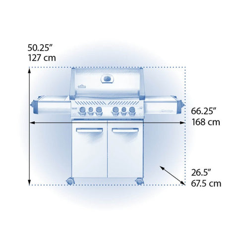 Dimensions of the Napoleon Grills Prestige® 500 RSIB 6-Burner Grill With Infrared Side and Rear Burners