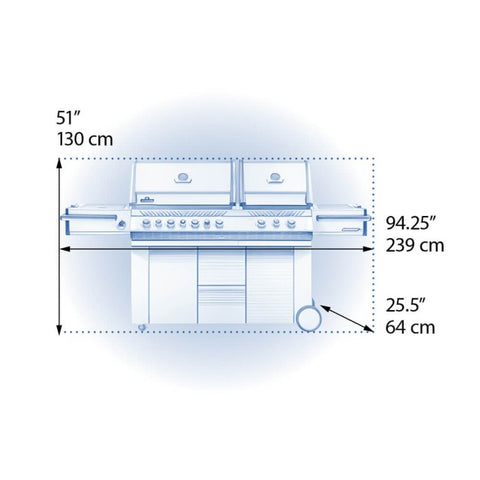 Dimensions of the Napoleon Grills Prestige PRO™ 825 RSIB 10-Burner Grill