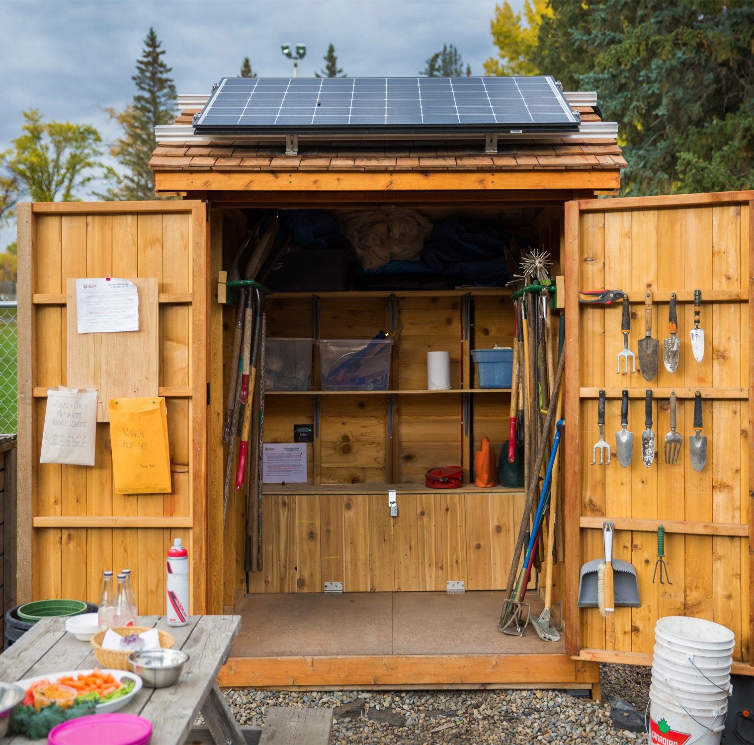 Front and open view of the Maximizer Shed. The image showcases the space and organization capability of this 6x6 shed.