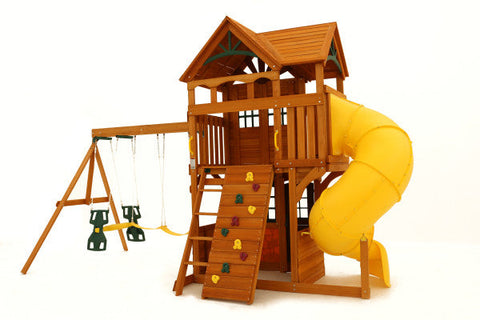 Empty outdoor wooden playset