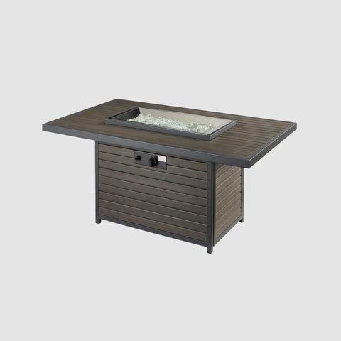 Unlit Outdoor Greatroom Co Brooks Rectangular Gas Fire Pit Table, displaying the detailed tabletop and modern base, SKU BRK-1224-19-K.