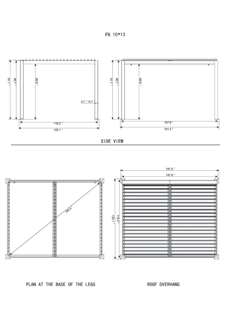 Specs of the Vikos Aluminum Stand Alone Pergola 10x13