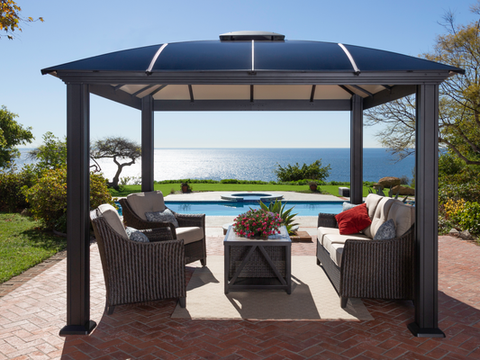 Luxurious Siena Hard Top Gazebo 12x12 with a poolside view