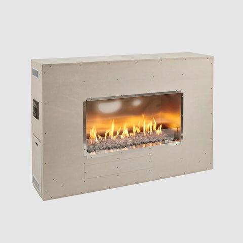 Main product image of the SIngle-sided Fireplace with flames, showcasing the overall design and ambiance.