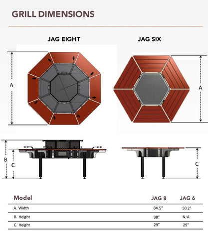 jag 6 and 8 eight grill dimensions