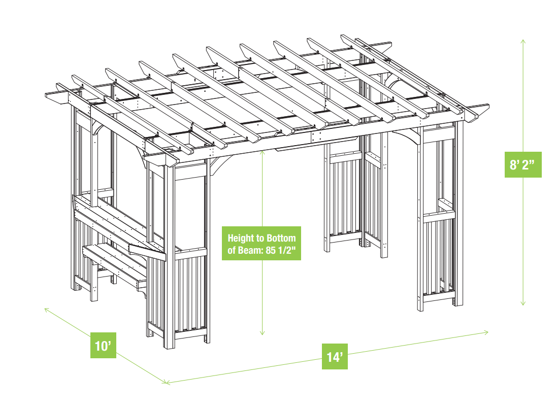 Dimensions of the Yardistry Madison 10 x 14 Cedar Pergola.