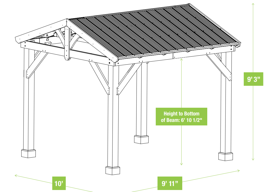 Dimensions of the 10 x 10 Meridian Pavilion by Yardistry.