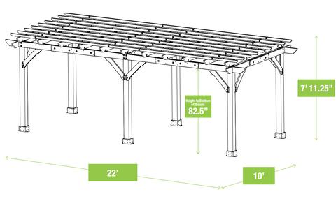 Dimensions of 10 x 22 Meridian Cedar Pergola