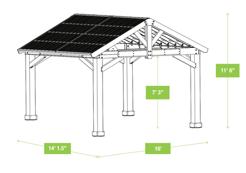 Dimensions of YM12904 16x14 Timber Frame Pavilion