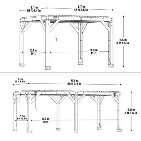 Dimensions of the 10 ft Wood Room Yardistry Meridian