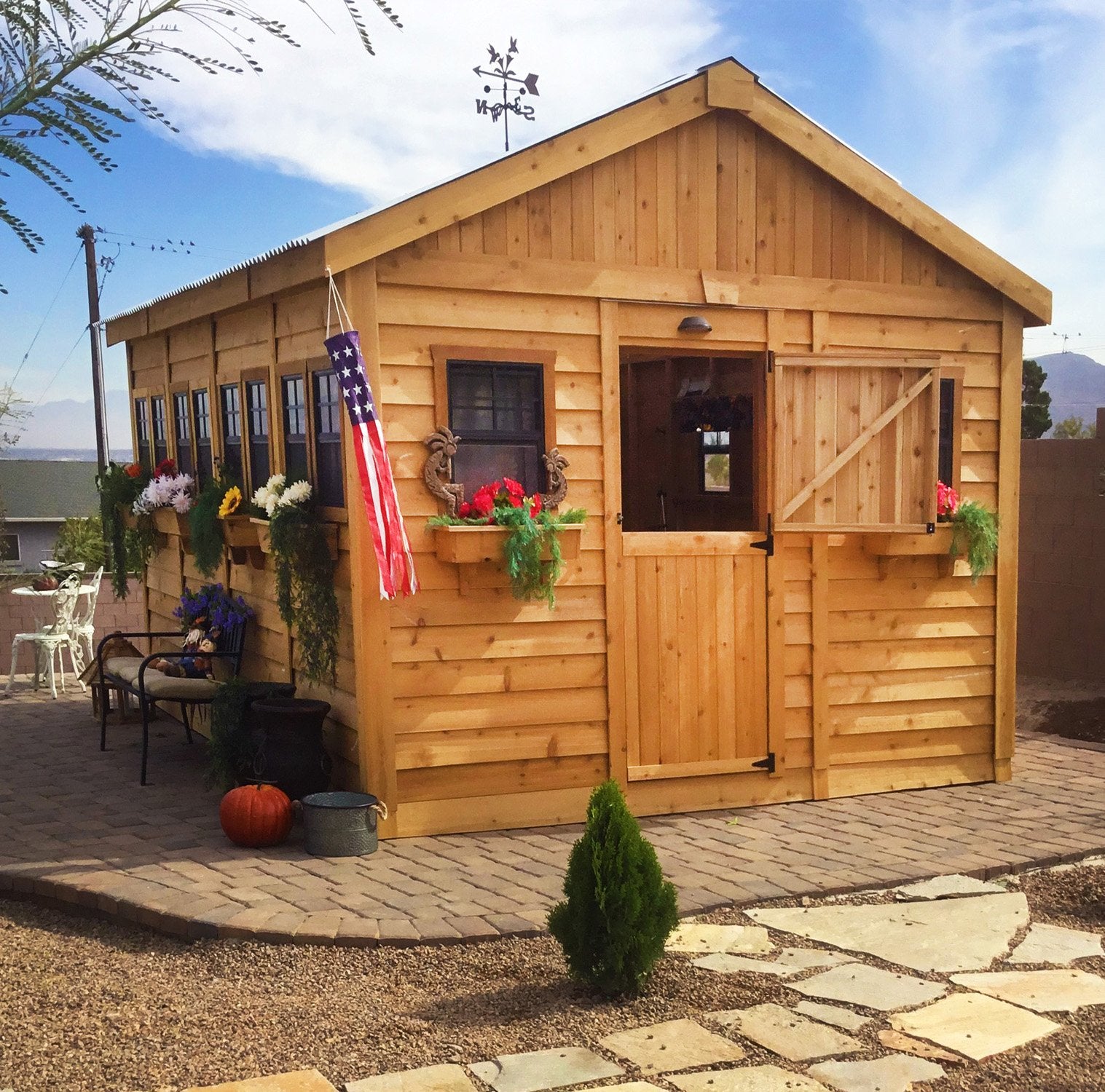 Sunshed Garden Shed 12 x16 on a backyard