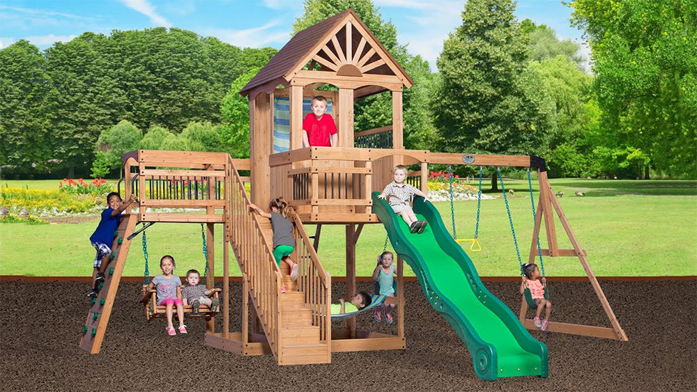 backyard discovery large cedar playset with children playing