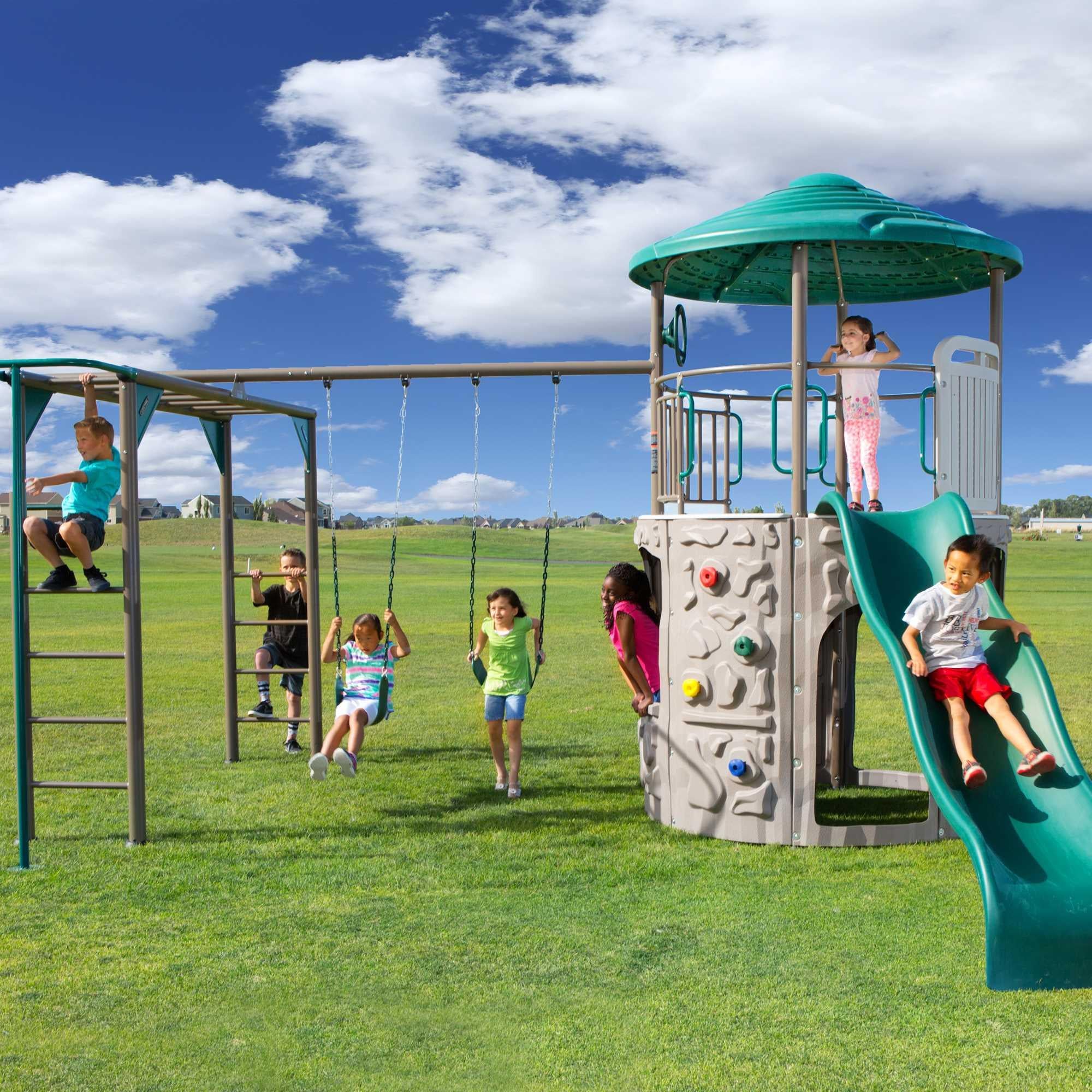 children playing on the Lifetime Adventure Tower With Monkey Bars - 90630