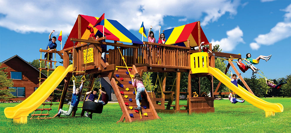 children playing on the Rainbow Monster Double Whammy Monstrosity playset