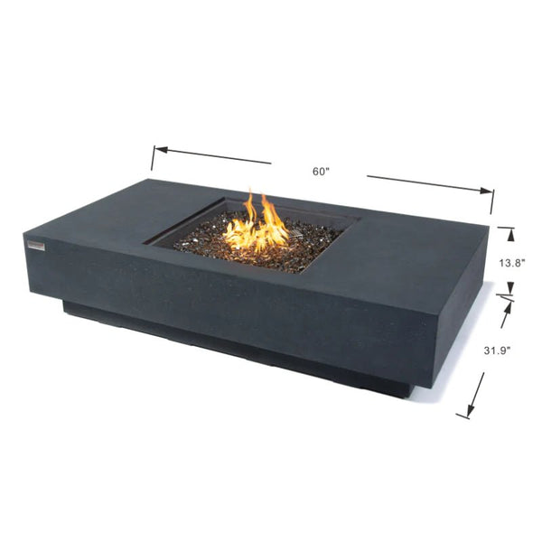 Elementi Plus Cannes Rectangular Concrete Fire Pit Table specs drawing