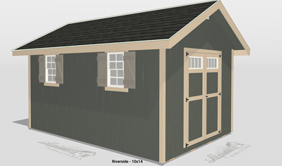 customized version of the 10x14 riverside storage shed with higher sidewalls