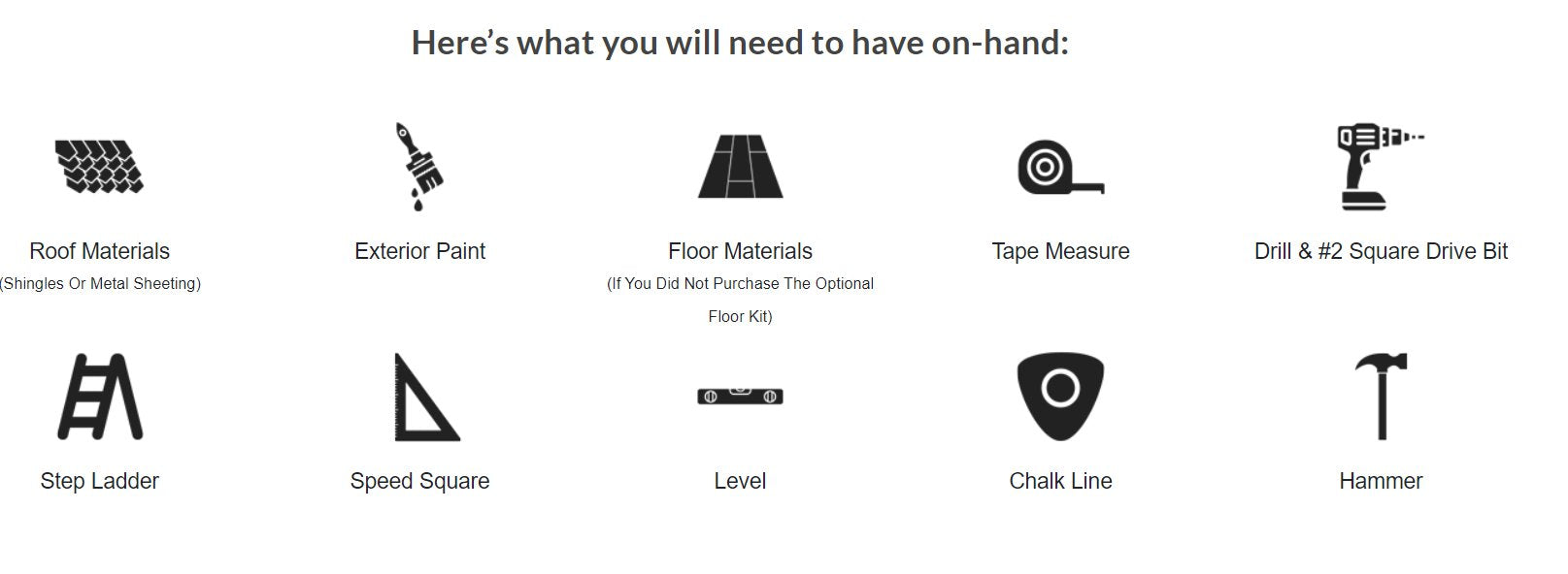 Required ezfit shed assembly materials