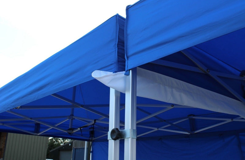 gazebo canopy with white rain gutter