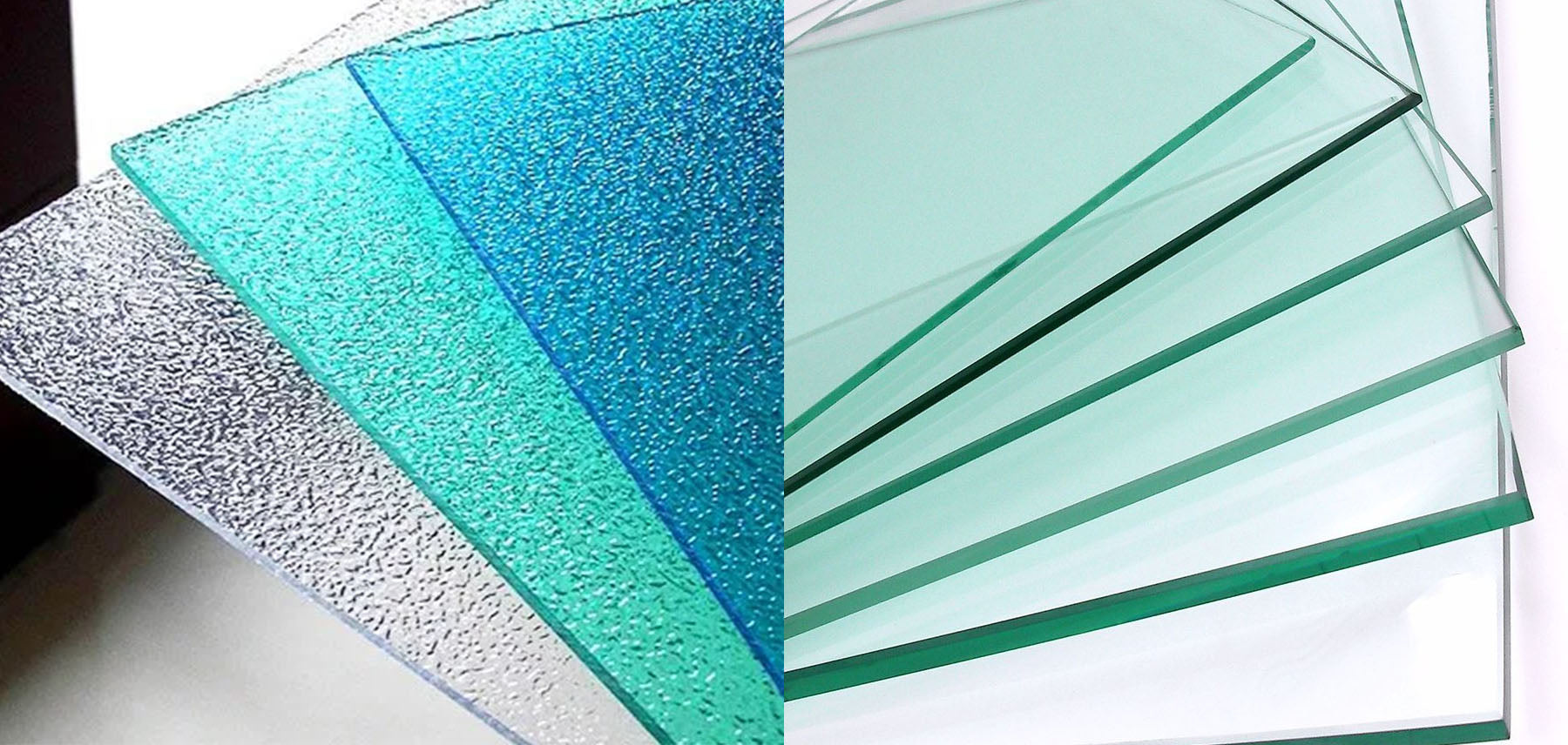 a side by side photo of polycarbonate and glass sheets