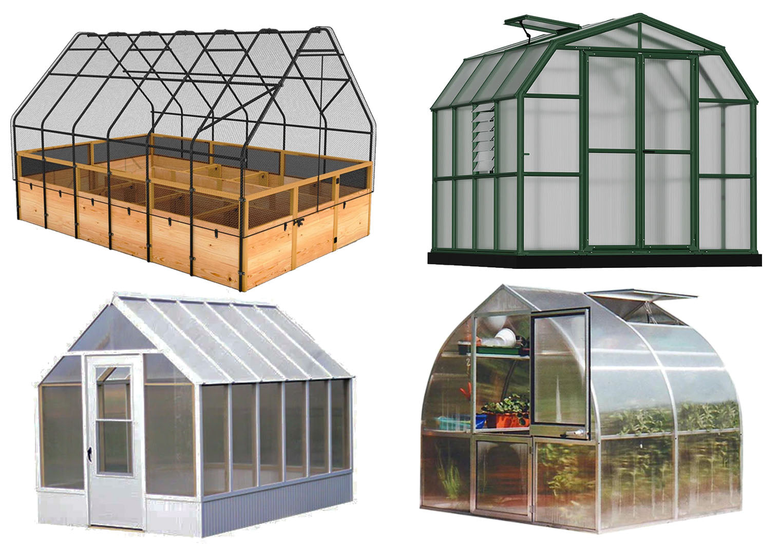 greenhouses built from different materials