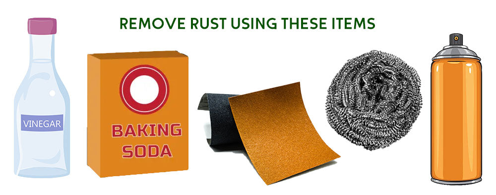 an illustration of items that can be used to remove rust from fire pits